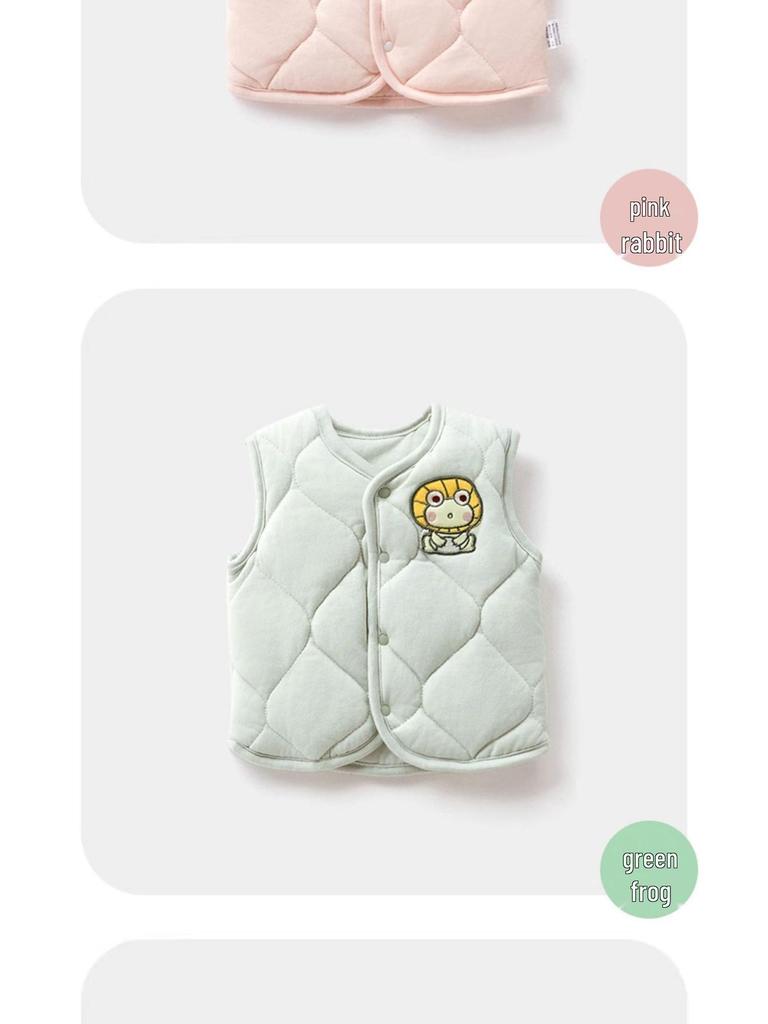 Jingqi Baby Prošívaná bavlněná vesta pro kojence - Bez rukávů, Teplá podzimní/zimní bunda pro novorozence