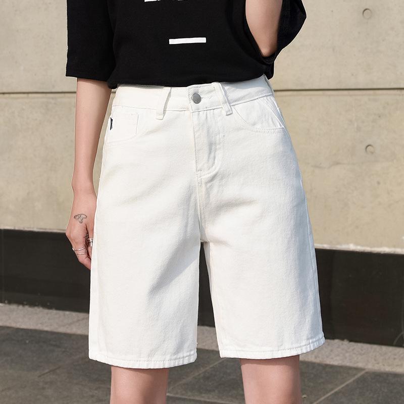 Women's High-Waisted Denim Shorts: Summer Solid Color, Trendy Design, Plus Size, Loose Fit, Straight Leg