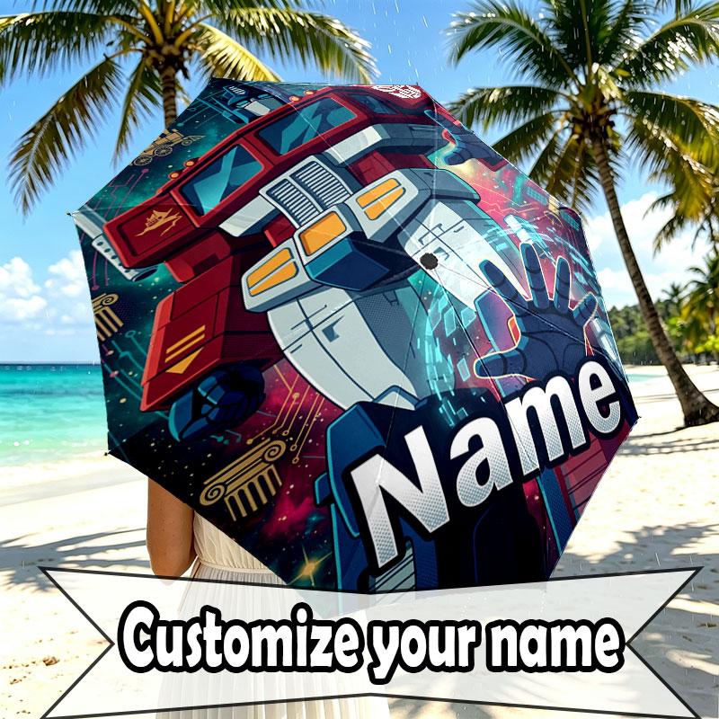 Custom Name Personalized Transformers Print Umbrella, Auto Open Close, 8‑Rib Sturdy Frame, Commute Camping Hiking Use, Birthday Gift
