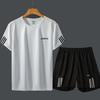 Men's Summer Gym Running Set: Loose-fit Quick-drying T-shirt with Round Neck and Printed Design.