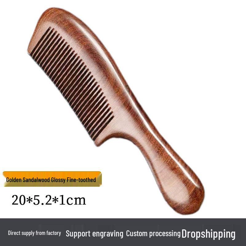 Golden Sandalwood Comb: Souvenir with Text Pattern, Thick Wooden Handle, Hairdressing Meridian Gift