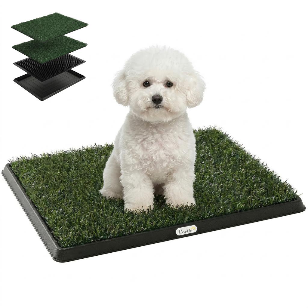 WC per Cani 63 x 50,5 cm Vasino per Cani con 2 Tappetini in Erba Sintetica Lavabile Toilette per Cuccioli per Cani per Balcone Casa Nero+Verde