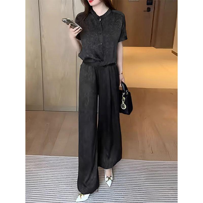 

Chic Summer 2025 Women s Two-Piece Set: Short-Sleeved Top & Wide-Leg Pants 4XL (160-180 lbs)