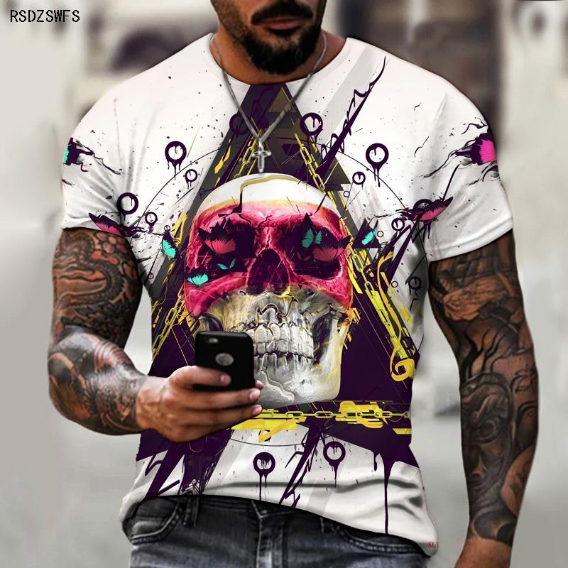 T-shirt z nadrukiem czaszki 3D z postacią horroru Męski, luźny, oversize z krótkimi rękawami Streetwear Hip-hop 3D Top z nadrukiem