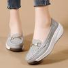 Women's New Leather Hollow Out Wedges Casual Shoes Thick Sole Non Slip Round Toe Shallow Slip On Lightweight Loafer Shoes