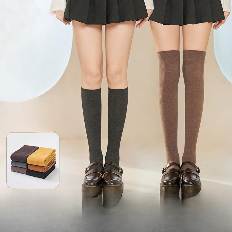 Women's Autumn and Winter Thick Solid Color Pull A Micro Pressure Leg Long Leg Socks
