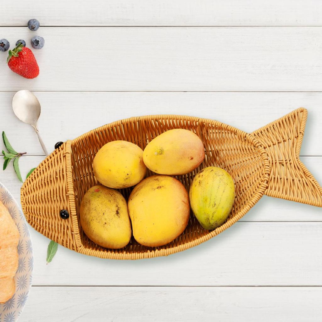 Imitation Rattan Woven Fruit Basket Storage Basket Large Capacity Decorative Practical Multifunction Serving Holder for Bread