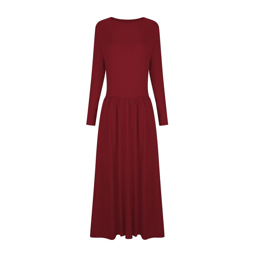 Lässiges, modisches Kleid mit Rundhalsausschnitt und langen Ärmeln für Damen