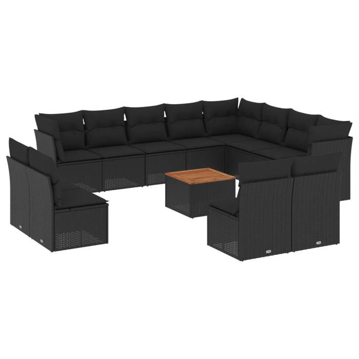 VidaXL Salon de jardin avec coussins 13 pcs noir résine tressée 3223927
