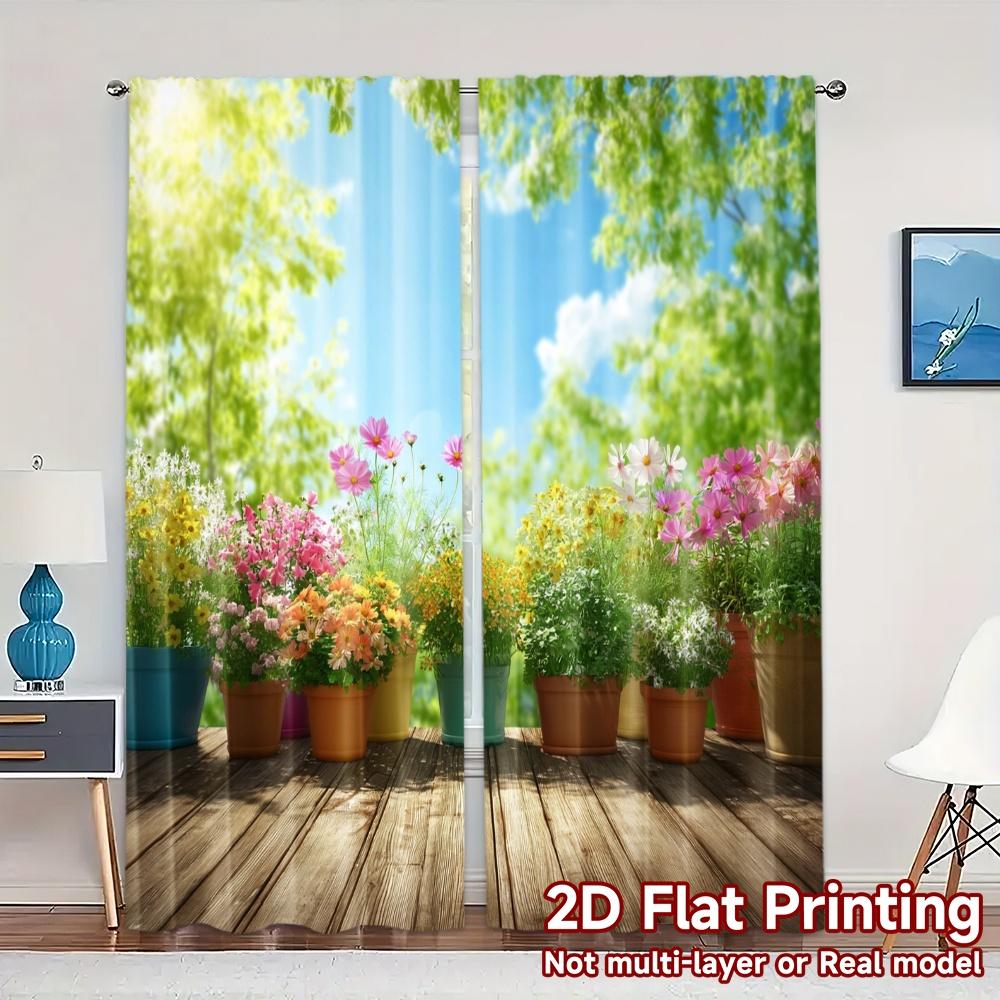 2pcs, 2D FLAT PRINTING Curtains (Without Rod) BloomingGarden Popular Curtain Fabric Semi-Sheer Curtains Room Decor for Bedroom,