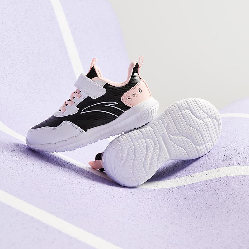Anta Kids Synthetic Leather Fabric Comfortable Soft Sole Lightweight Shock Absorption Low Top Running Shoes Kids Sneakers Black White Pink A22439968-5