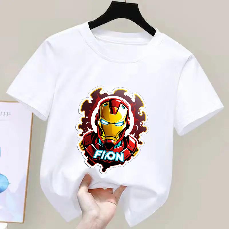 

New 2026 Summer Avengers Iron Unisex Tshirt Childrens Casual Clothes Funny Cool Boys Childrens Marvel Street Style Top M