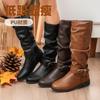 2025 Foreign Trade Autumn and Winter New Martin Boots Low Heel Women's Leather Boots Foreign Trade Pleated Large Size Women's Boots