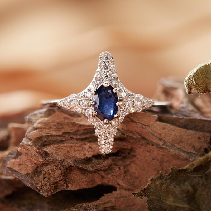 S925 Sterling Silver Natural Tanzanite Garnet Peridot Topaz Sapphire Ring Four-Pointed Star Index Finger Ring