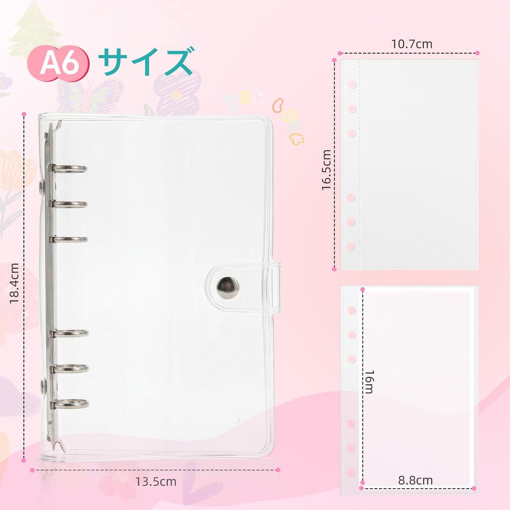 A6 Size Large Transparent Sticker Binder Includes 20 Removable Sticker 3D Sticker Planner Gift 6-Hole Sheets, Storage, Decoration, Scrapbook, Girl's