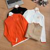 European-American Prancing Horse Embroidery Color Block Knit Outerwear & Pants Set