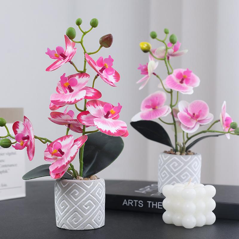 Simulated Phalaenopsis Potted Flower Finished Indoor Home Ornament Soft Rubber Phalaenopsis False Flower