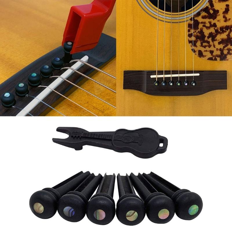 Ebony Guitar Bridge Pins with Bridge Pin Puller Set Bass Guitar Bridge Pegs Stringed Instruments String Nail Remover