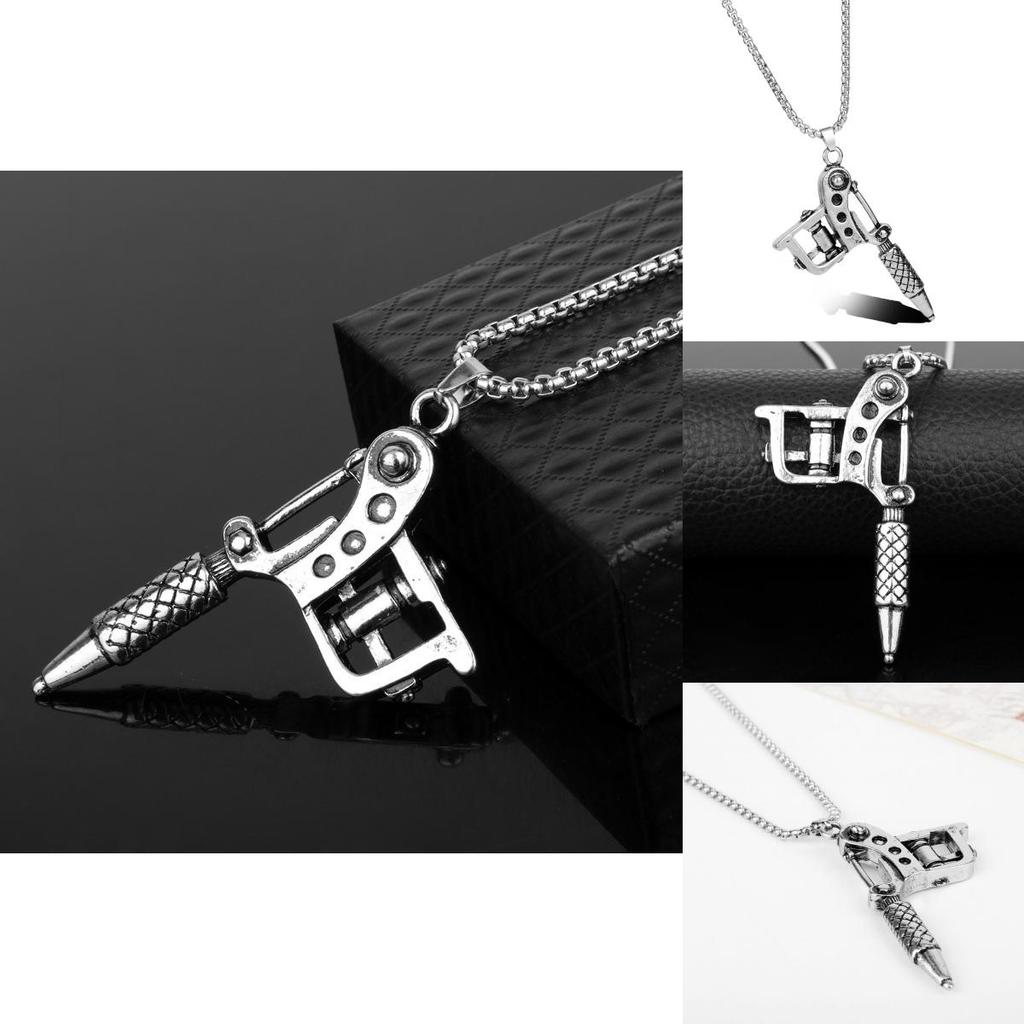 Tattoo Machine Shape Geometric Pendant Necklace With Alloy Charm For Travel Gifts