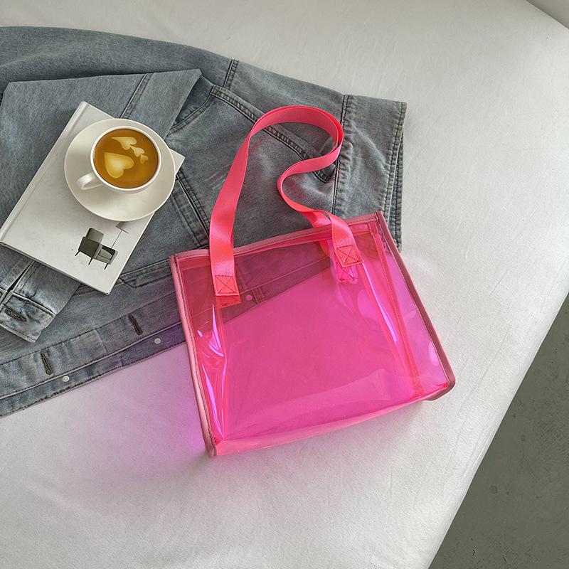 Texturerad Väska Stor Kapacitet Damaxelväska Casual Jelly Transparent Väska Sommarmode Tote Stor Väska