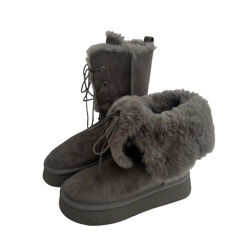 Yueyu burst thick-soled gray snow boots women's 2025 winter new long tube velvet thickened warm high boots cotton shoes