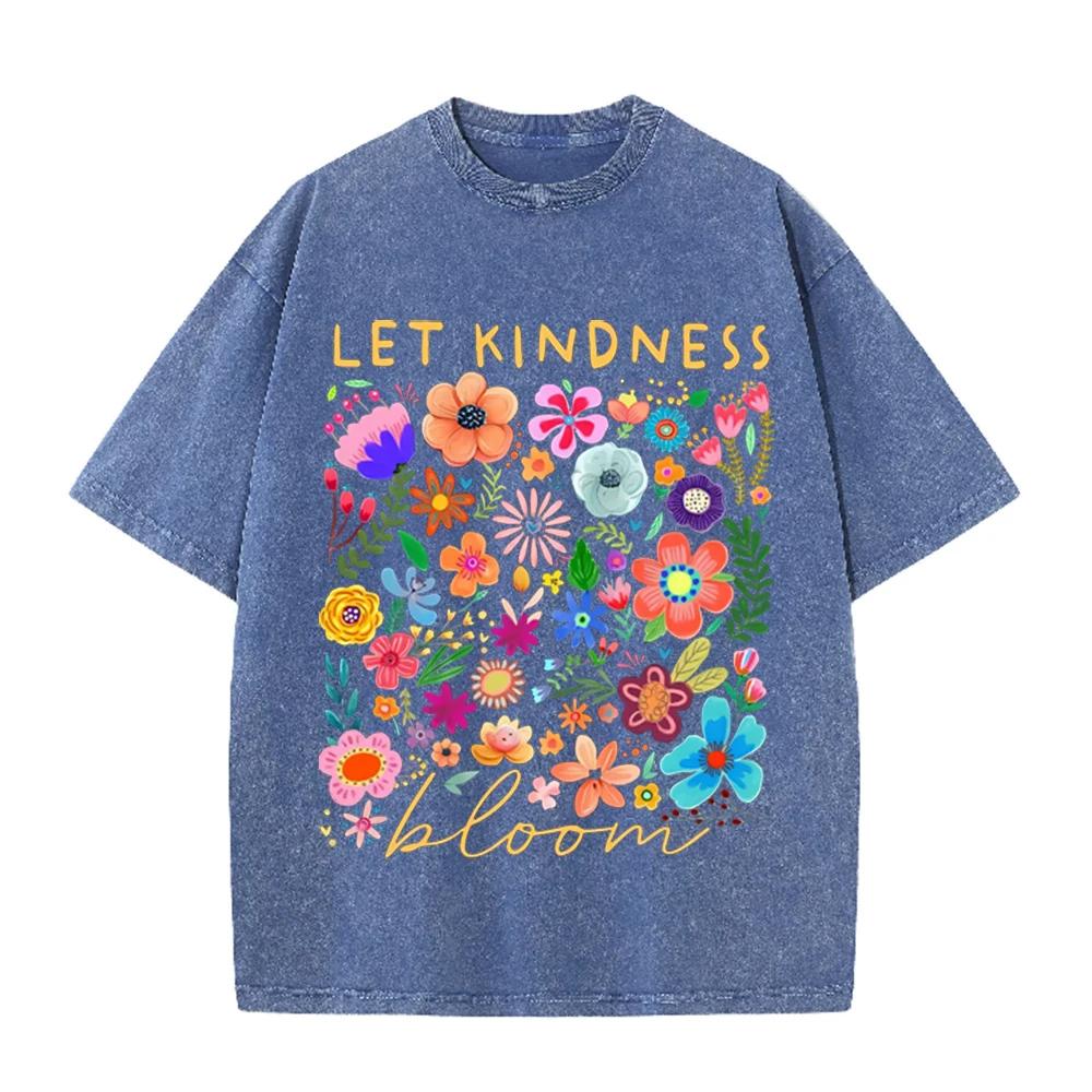 2026 Boho Spring Floral Tee Colorful Flower Illustration Letter Print Casual Comfortable Oversized Tshirt Soft Crew Neck Daily