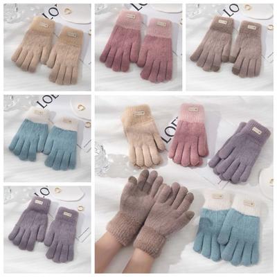 Plush Knitting Gloves Korean Style Cycling Driving Gloves Full Finger Mittens  Girls