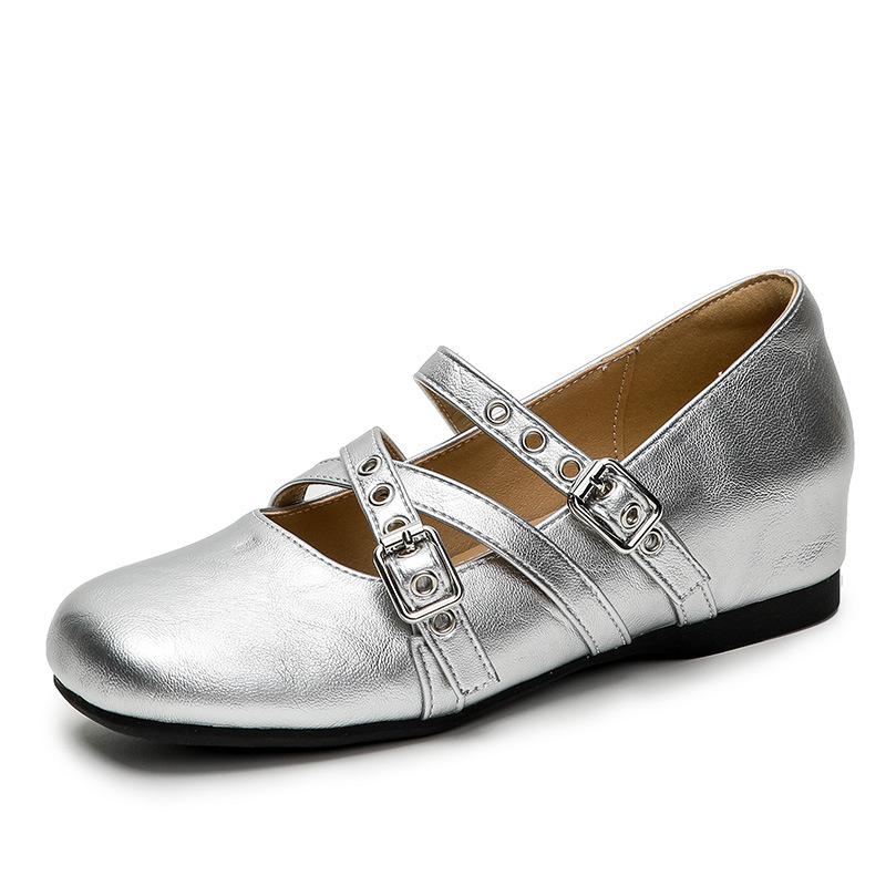 Spring 2025 new cross-band height-increasing Mary Jane single shoes ballet square head flat bottom versatile Mary Jane shoes