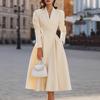 Abito Midi A-line da Donna con Scollo a V, Maniche Lunghe e Cintura