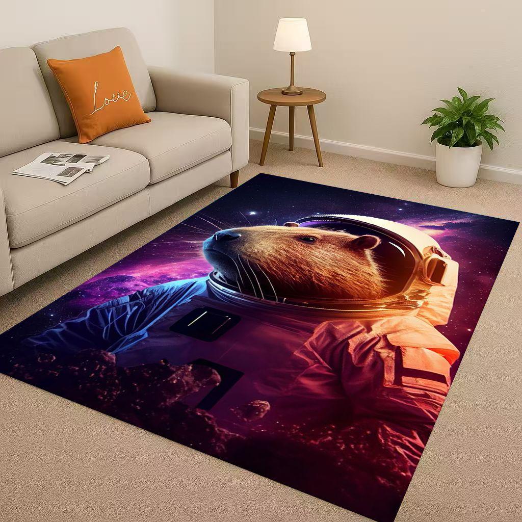 Kawaii Capybara Kunst Cartoon Wohnzimmer Rutschfester Teppich Weicher Teppich für Schlafzimmer Spielzimmer Sofa, Leicht zu Reinigen Heimdeko Fußmatte