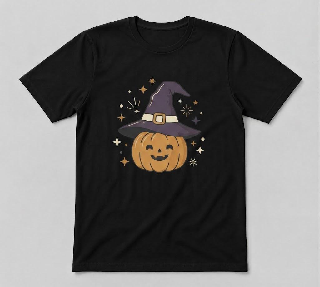 Halloween Witch Hat Pumpkin Magical Autumn Tee Black T-Shirt