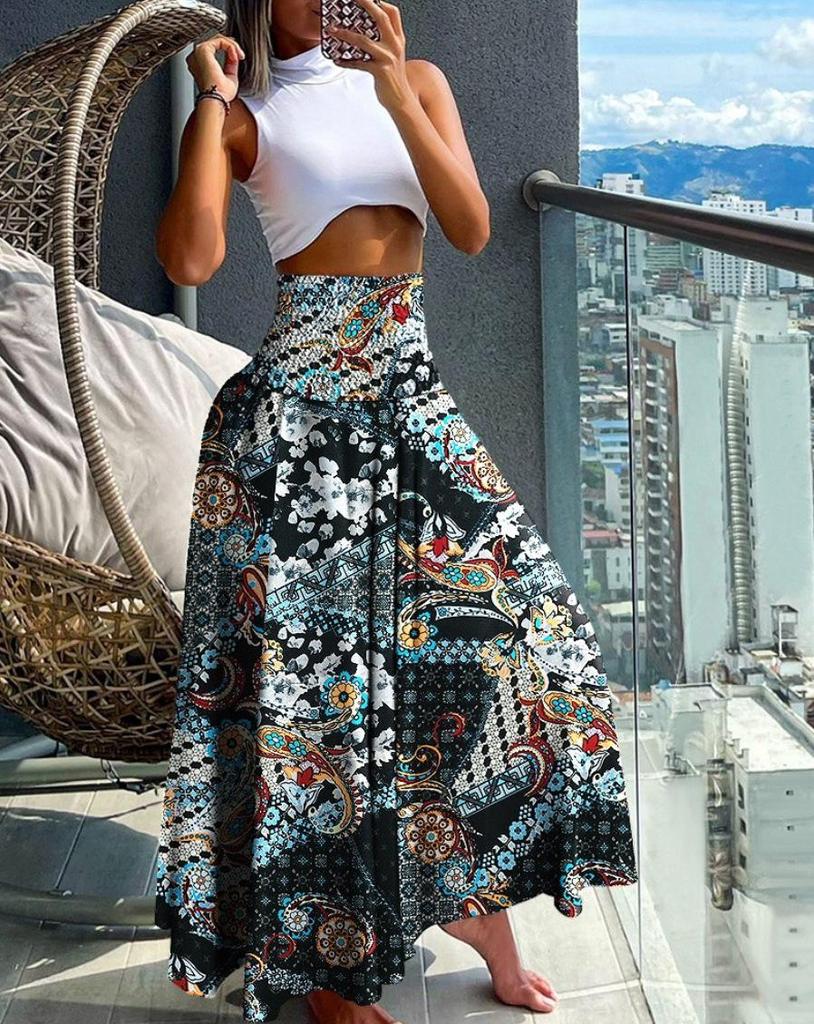 Women's High Waist Slimming Summer Fashion Printed Skirt