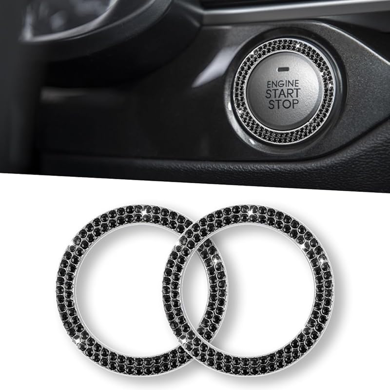 2PCS Car Bling Crystal Rhinestone Engine Start Stop Decals, Ring Start Button Cover Sticker Key Ignition Knob, Bling Car Interior Accessories for