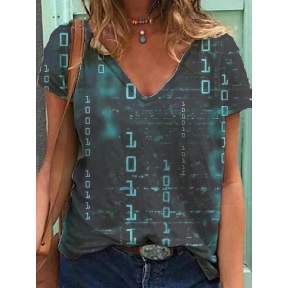 

Летняя новая модная женская футболка, повседневная, с короткими рукавами, в стиле Харадзюку, с 3D-принтом, модный топ с V-образным вырезом, свободная уличная одежда большого размера 5XL