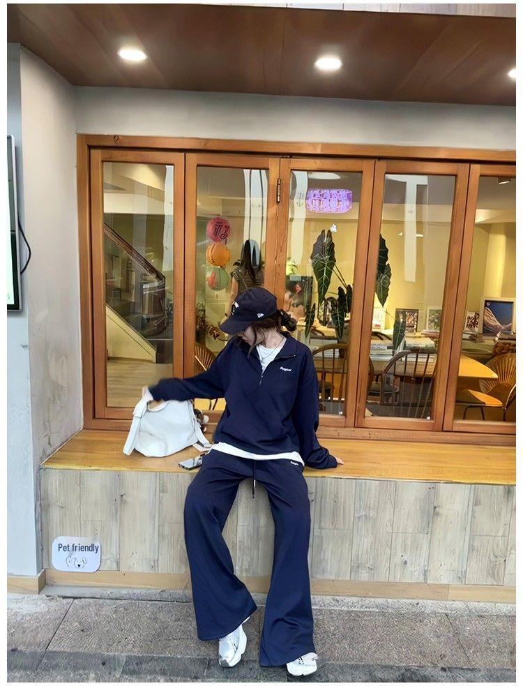 European Style Women's Thickened Stand-up Collar Sweatshirt Set - Fashionable Autumn/Winter Pure Cotton Casual Sportswear Two-Piece