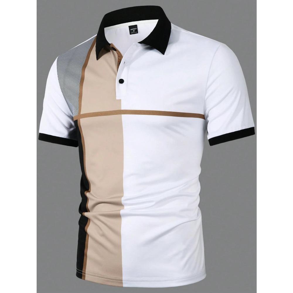 Men's short sleeved POLO shirt, casual, fashionable, breathable 3D stripe print