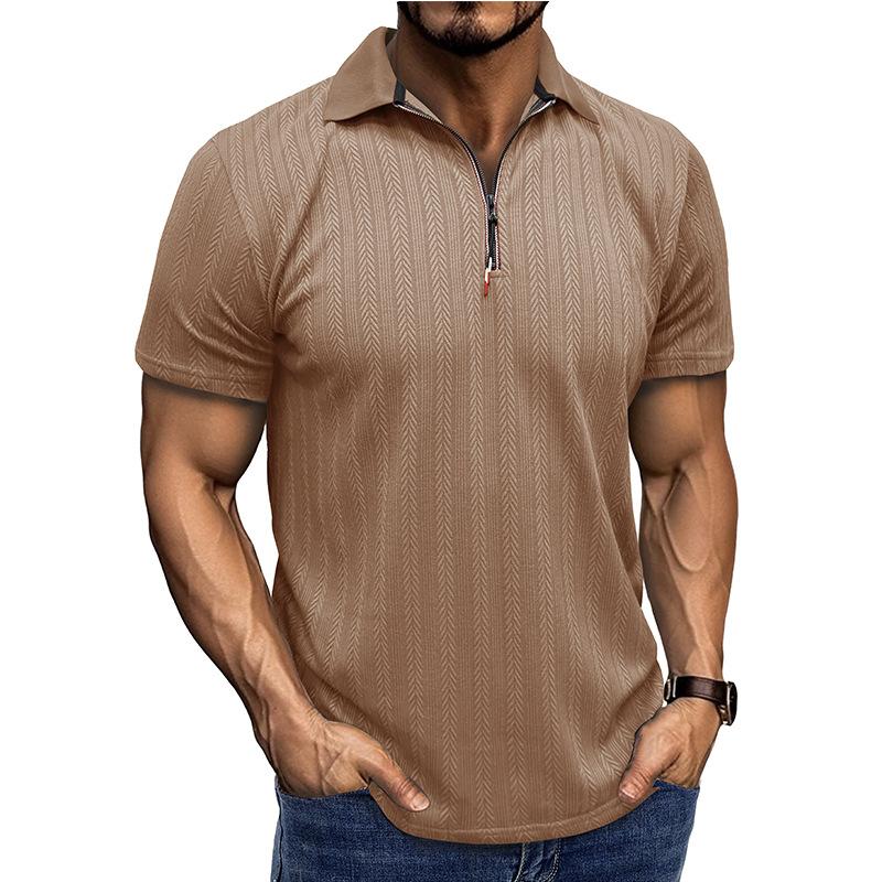 New Summer Men's Short-sleeved Jacquard Polo Shirt Lapel Zipper T-shirt Versatile Casual Loose Top