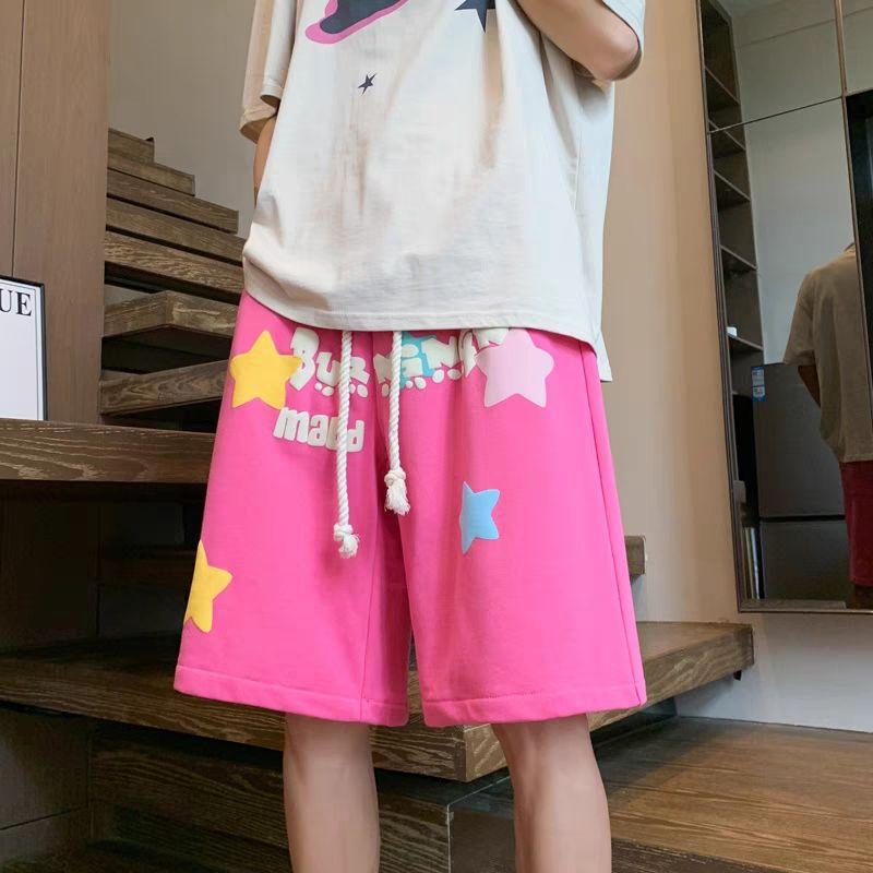 

Женские модные шорты с принтом, уличная одежда Харадзюку Y2K, с высокой талией и широкими штанинами, летние, студенческие, повседневные, свободные, спортивные, пляжные шорты L розовый