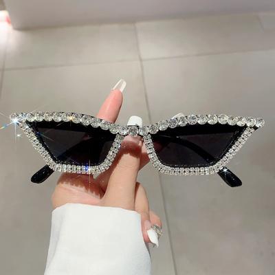 Óculos de Sol Femininos Cat Eye com Diamante de Marca Vintage Óculos de Sol de Luxo Punk Populares com Strass e Cristal