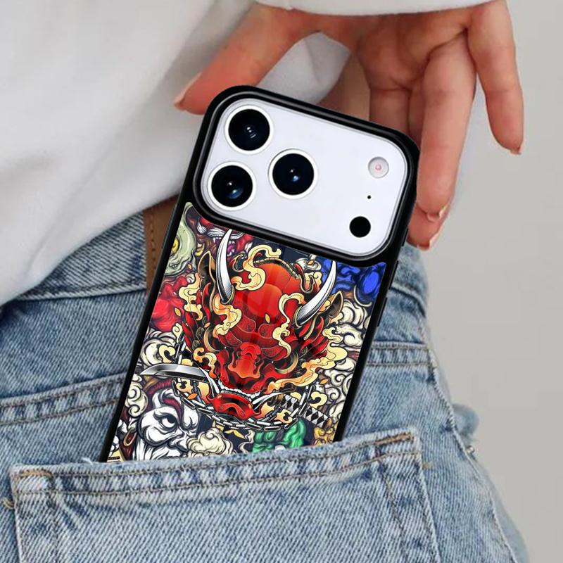 Samurai Oni Mask soft Phone Case for iPhone 17ProMax 12 13 14 15 16e 17 Pro Max Plus Air Cover