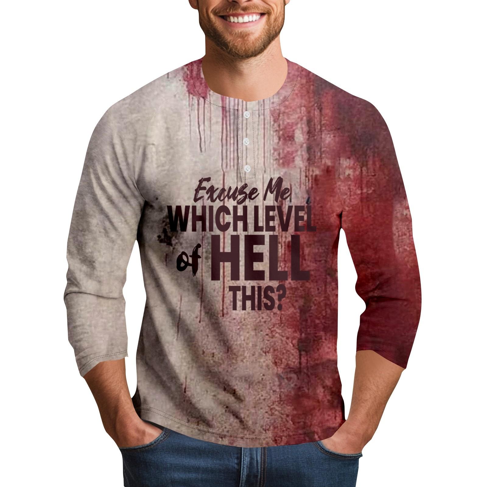 

Мужской повседневный топ реглан с принтом на Хэллоуин и рукавом три четверти S