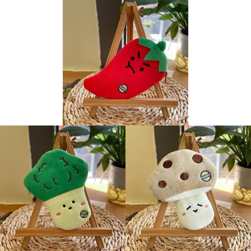 Plush Vegetable Shape Coin Purse With Data Cable Organizer For Kids And Teens