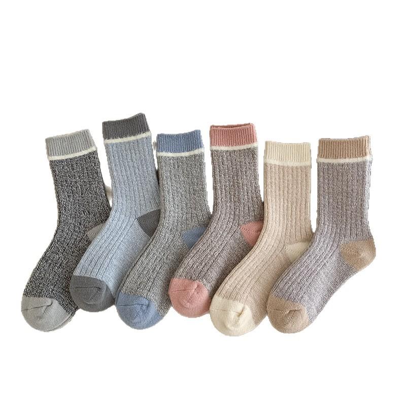 Autumn New Products Xiaohe Si Trendy Socks Thick Needles And Threads And Hairy Contrasting Colors In The Middle Tube Pile Of Socks Girls