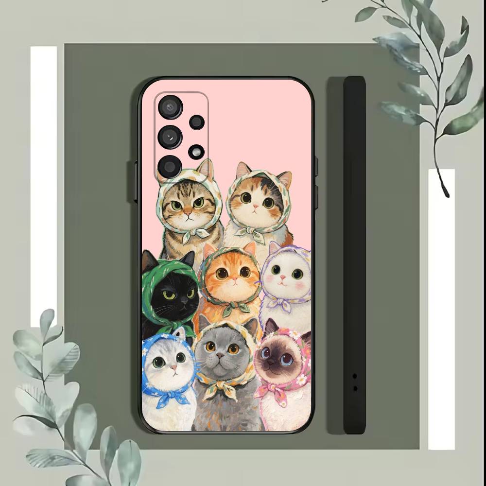 Urocza Popularna Kawa Kot Kreskówka Etui na Telefon Dla Samsung S25,S24,S21,S22,S23,S30,Ultra,S20,Plus,Fe,Lite,5G Czarne Pokrowiec