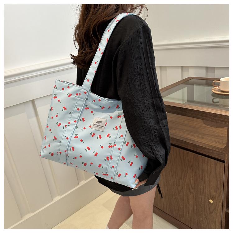 Stylish Cherry Print Tote Bag - Large Capacity Floral Shoulder Bag for Women, Summer 2025 Collection