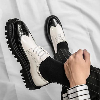 Modna Luksusowa Marka Brogues Męskie Buty Białe na Grubej Podeszwie Casualowe w Brytyjskim Stylu Wygodne Oksfordki Sznurowane Wysokiej Jakości Buty Męskie
