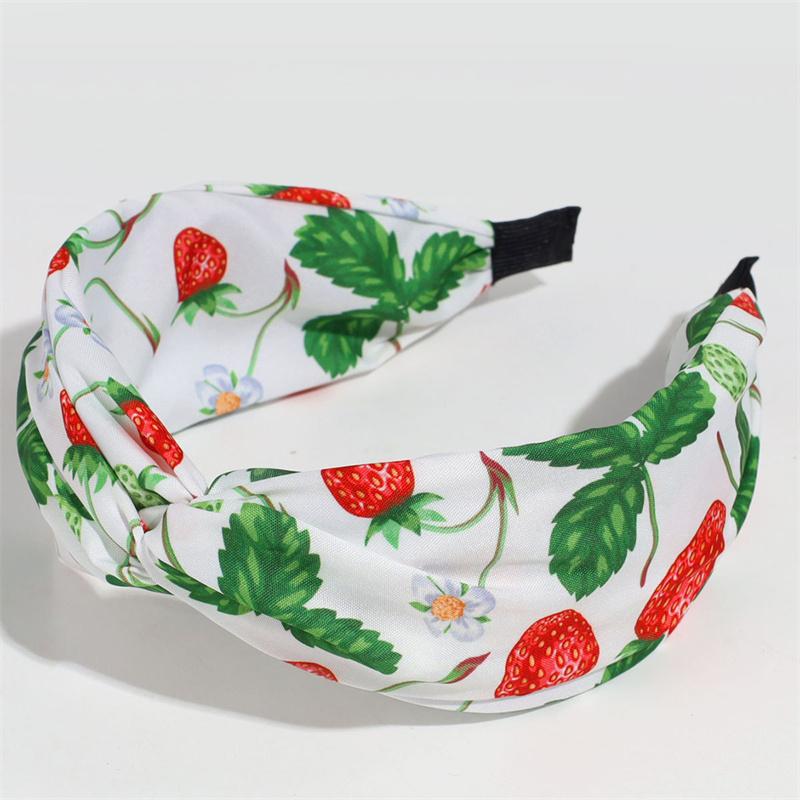 Beautiful Cherry Strawberry Print Hairbands with Center Cross Knot for Women's And Girls Casual Shopping Hair Hoop Accessory