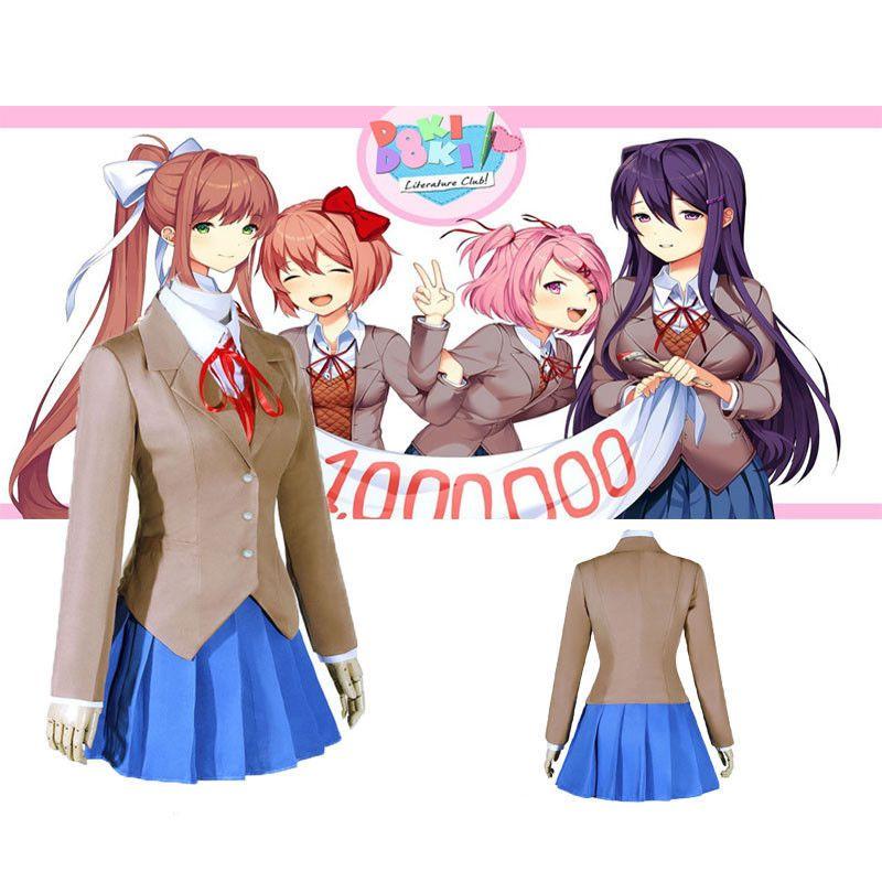 Sayori Yuri Natsuki Monika Prachtige Schooluniform Jurk Cosplay Kostuum Volledige Set