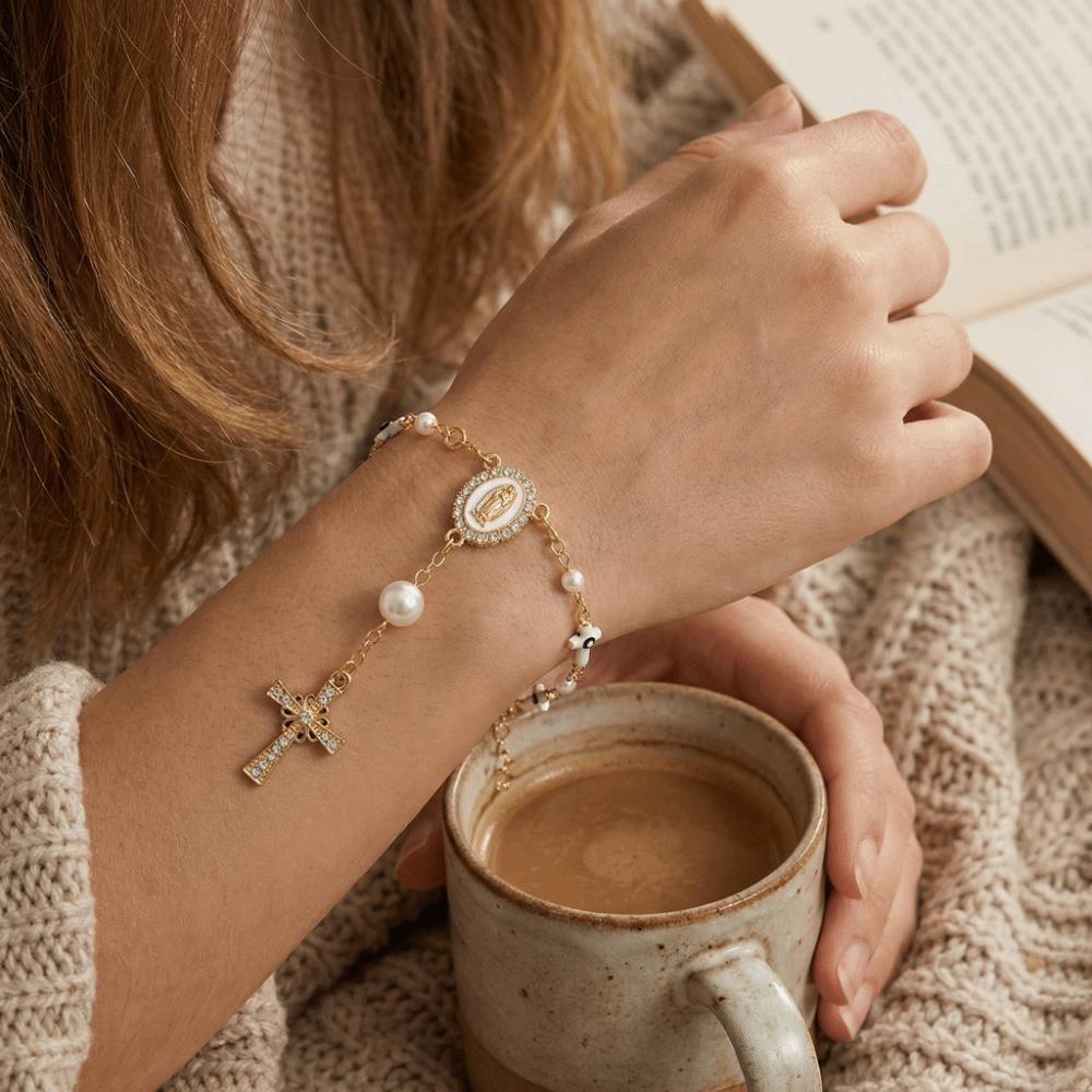 Adjustable Women's Hand Bracelet Bangle Prayer Bracelet Cross Pendant Bracelet Hand Accessory