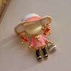 Fashion Cartoon Character Brooch Cat's Eye Stone Girl Painting Oil Brooch Versatile Clothing Accessory